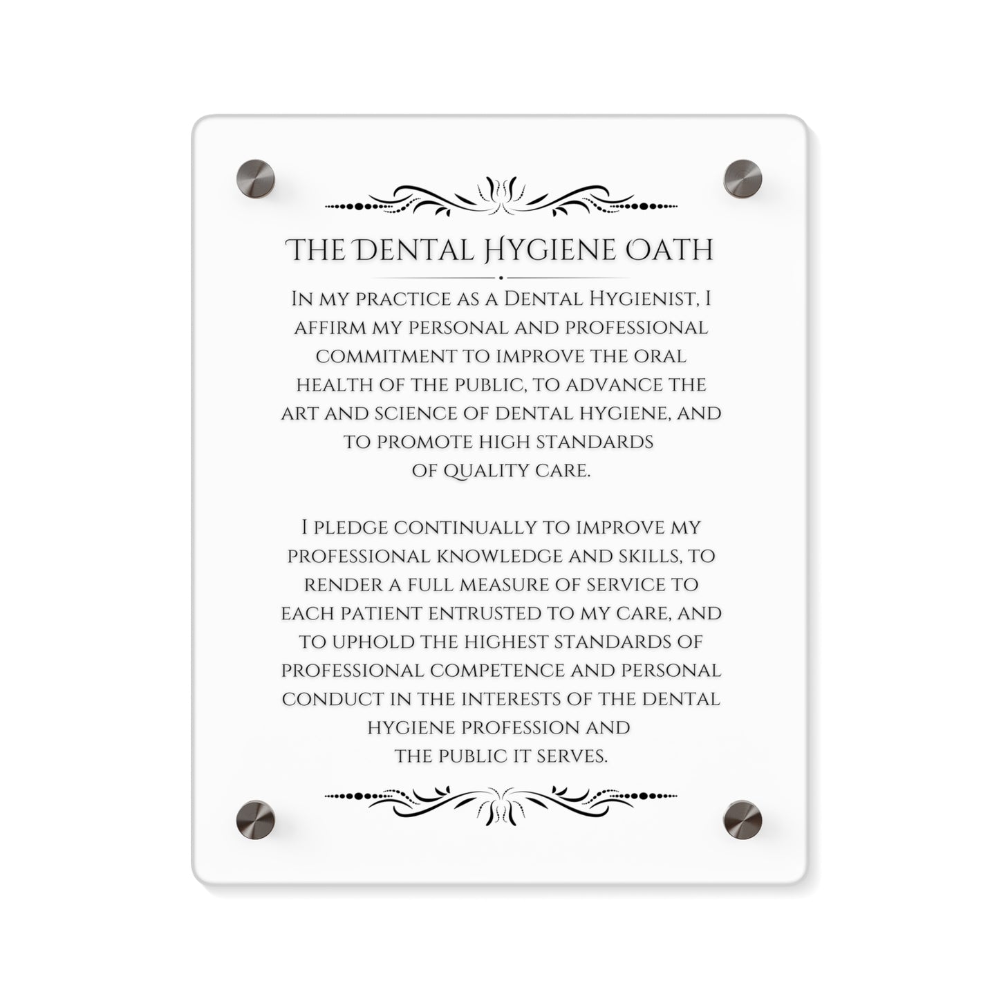 The Dental Hygiene Oath Acrylic Wall Art Panel